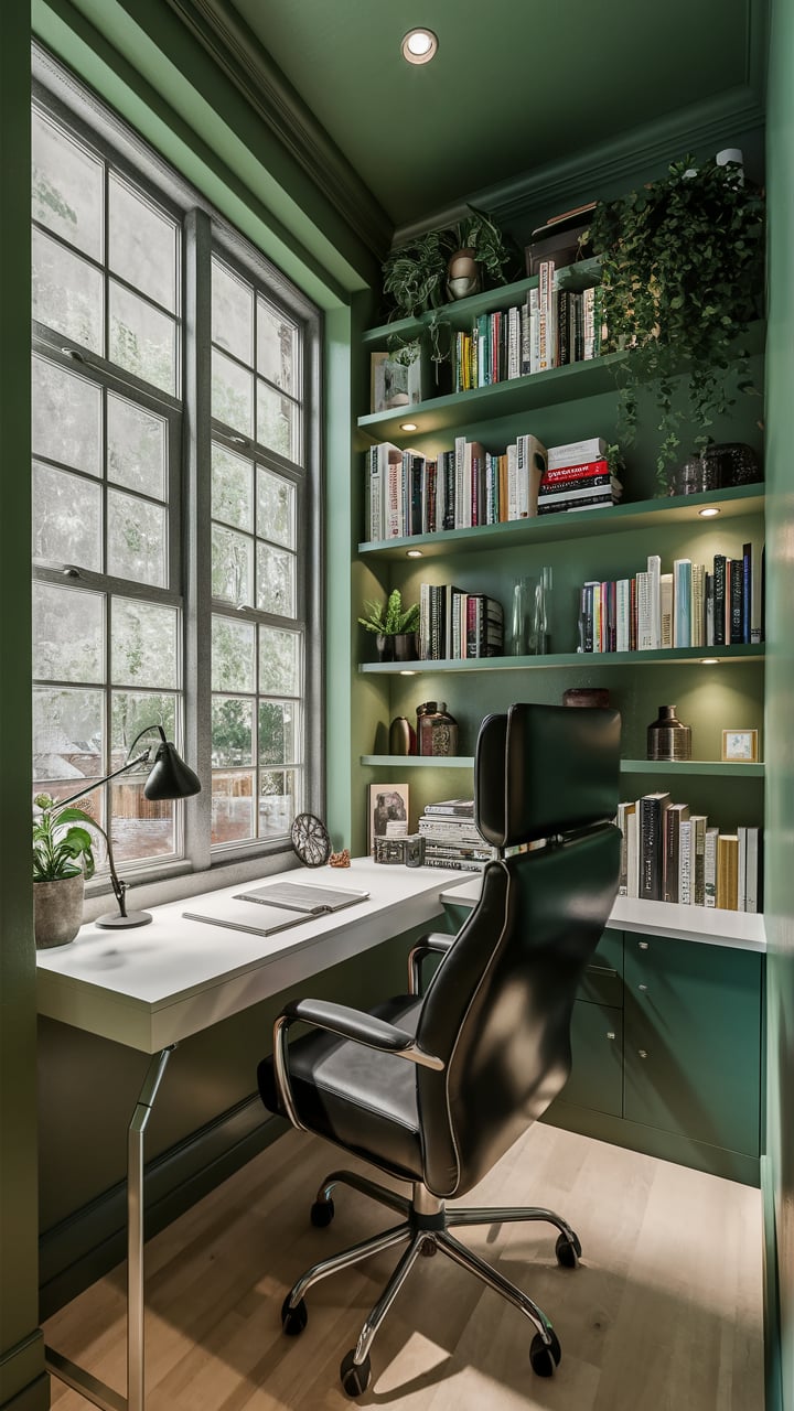 Cozy small office green ideas wall